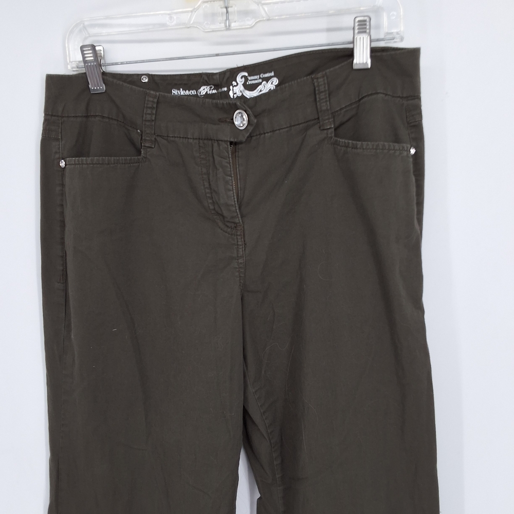 Style & Co Dark Tummy Control Olive Trousers - Picture 3 of 6